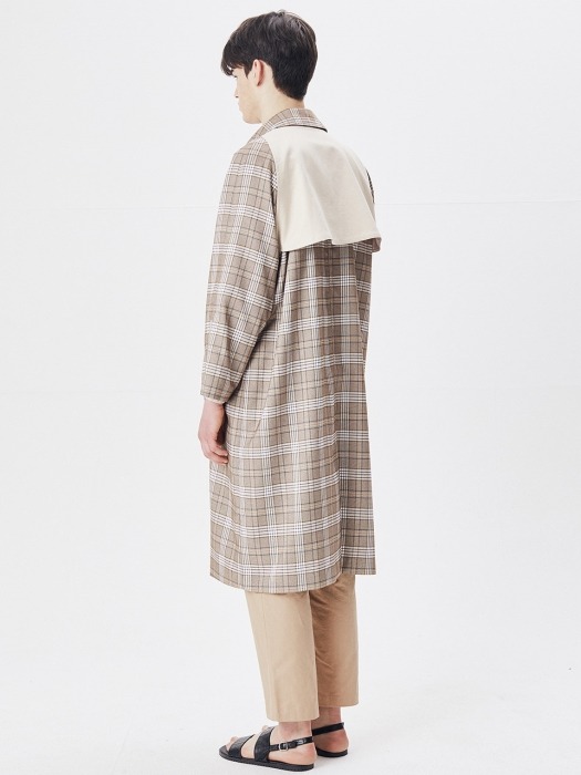 BEIGE TAILORED CHECK BALMAKHAN FLAB TRENCH COAT