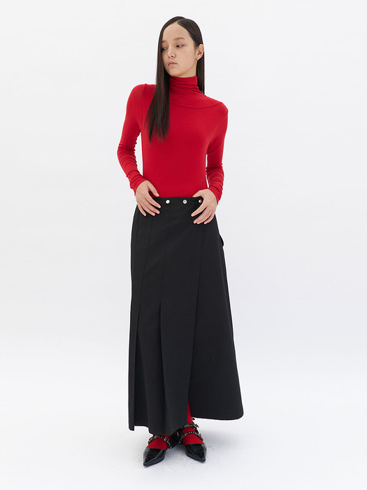 Unbalance Pleats Skirt (Black)