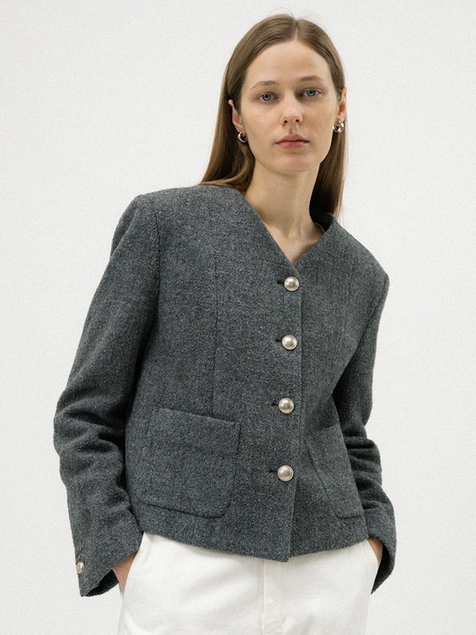 Classic tweed wool jacket (Grey)