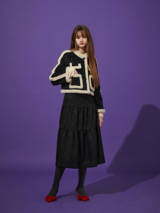 TWEED CAN CAN SKIRT - BLACK