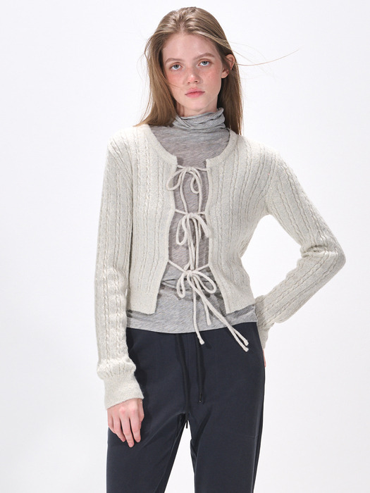 Cable Ribbon Knit Cardigan, Warm Grey