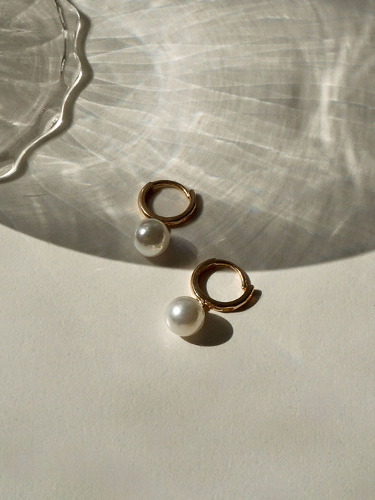 14k pearl drop one touch ring earrings (1pair)
