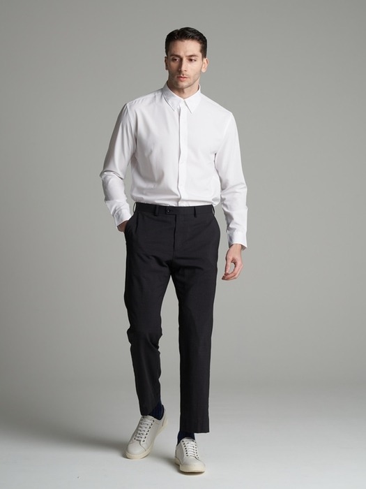 [M~5XL] Wool Blend Tapered Set-up Slacks_charcoal