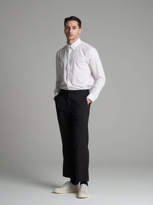 [M~5XL] Wool Blend Tapered Set-up Slacks_charcoal