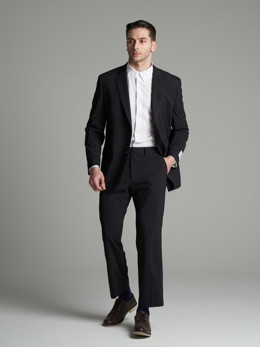 [M~5XL] Wool Blend Tapered Set-up Slacks_charcoal