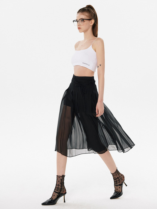 SEE-THRU PLEATS WRAP SKIRT_3color