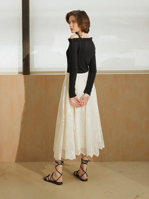 FLOWER LACE FLARE SKIRT_IVORY
