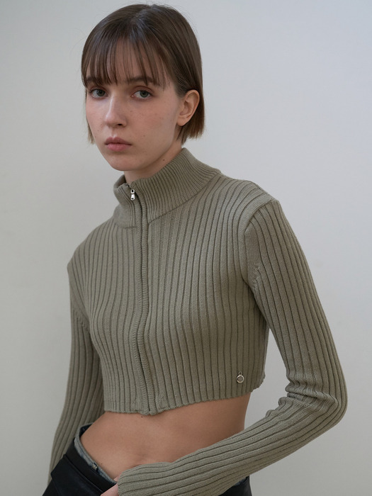 Ribbed Zip-Up Sweater Khaki