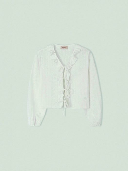 Frill lace-up blouse - White