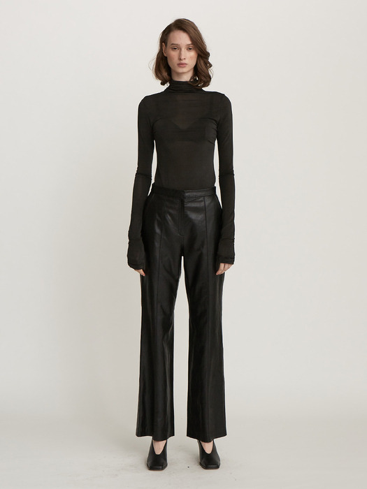 TEXTURED FAUX LEATHER STRAIGHT PANTS (BLACK)