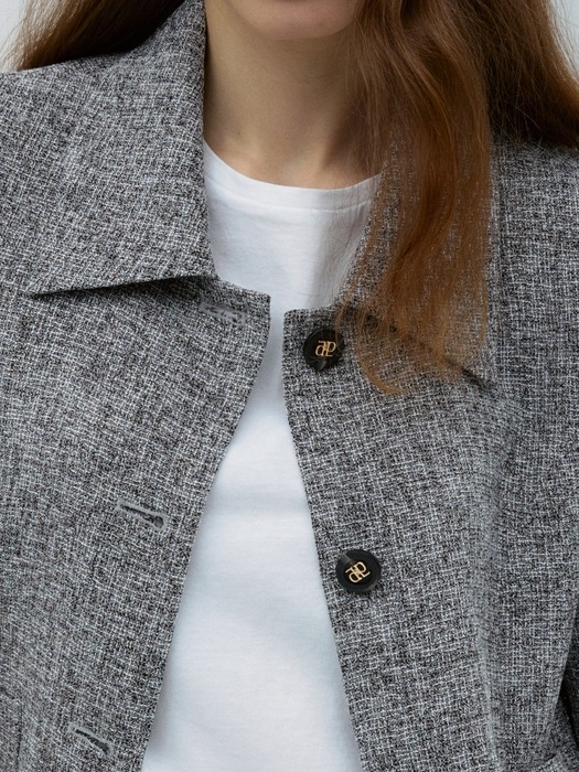 collar tweed half jacket - gray check