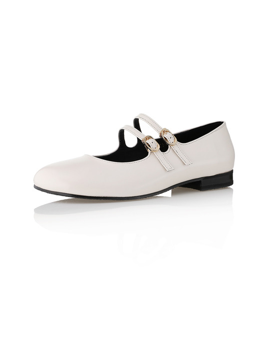 MD1111f Round Toe Two Strap Flats_Ivory
