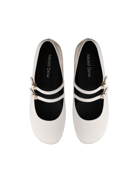 MD1111f Round Toe Two Strap Flats_Ivory