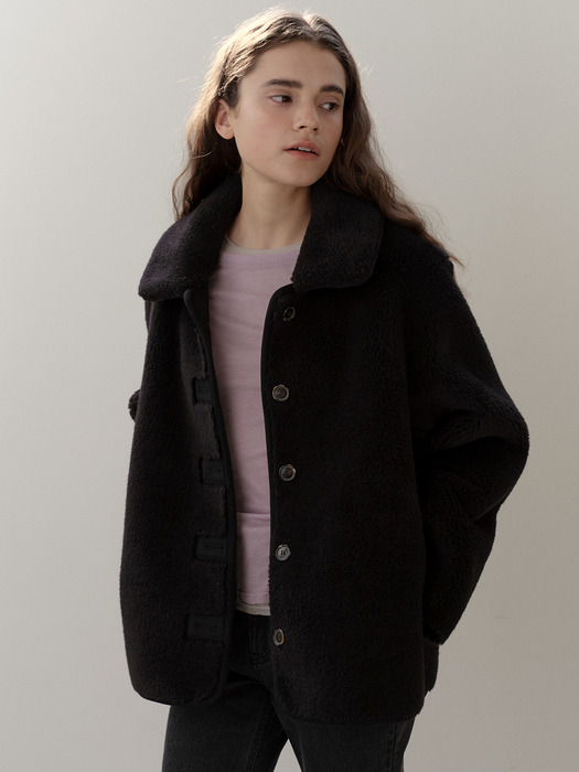 wool shearing reversible half coat (black)