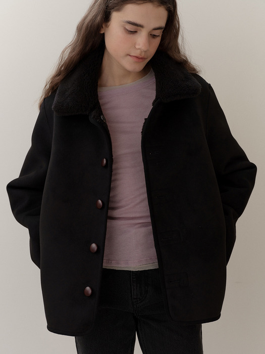 wool shearing reversible half coat (black)