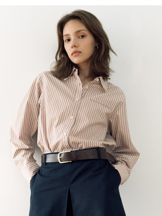 WATERLOO Volume sleeve shirt (Beige stripe)