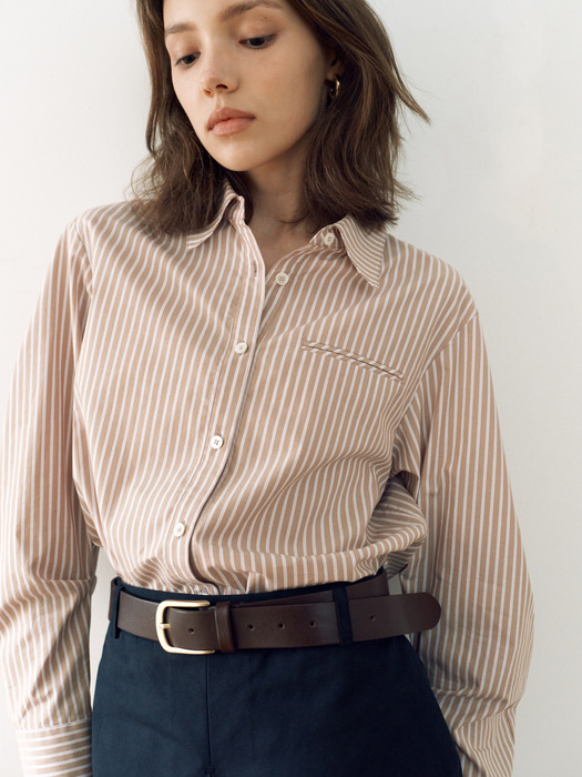 WATERLOO Volume sleeve shirt (Beige stripe)