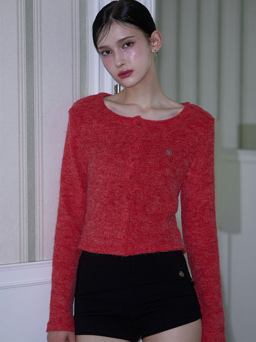 Mohair Round Cardigan [Rose Red]