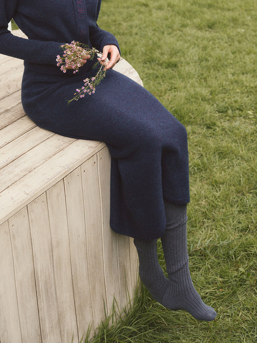 ALPACA KNIT LONG SKIRT - MULBERRY NAVY