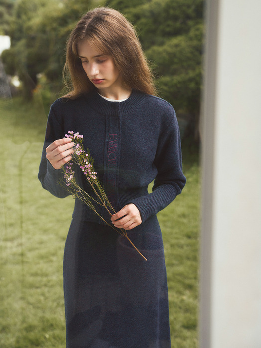 ALPACA KNIT LONG SKIRT - MULBERRY NAVY