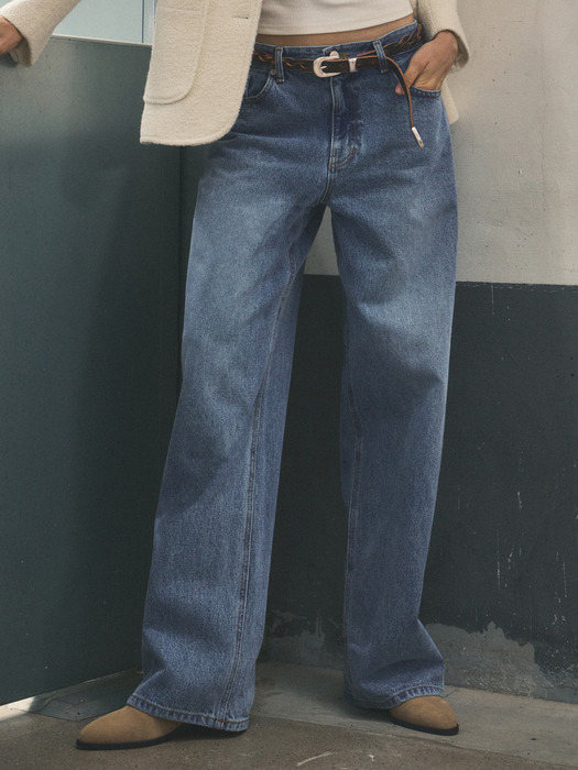 Semi Baggy Wide Denim Pants_CTD411(Blue)