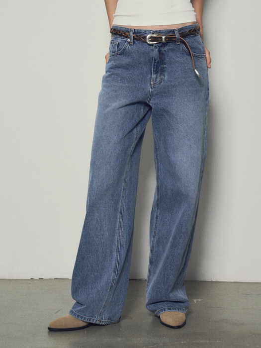 Semi Baggy Wide Denim Pants_CTD411(Blue)