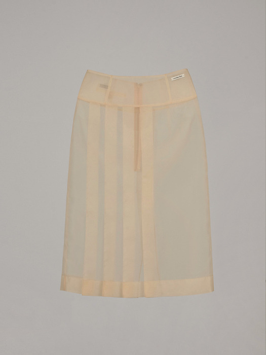 SHEER ORGANZA PLEATED SKIRT_PEACH CREAM