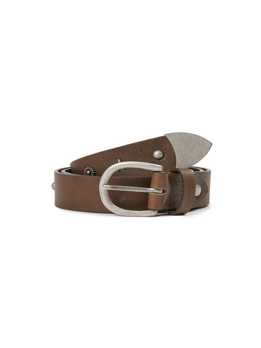 LEATHER STUD BELT_washed brown pull-up