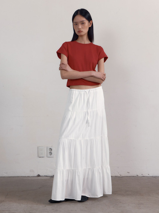 Shirring Tiered Banding Skirts (White)