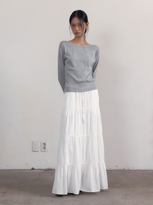 Shirring Tiered Banding Skirts (White)