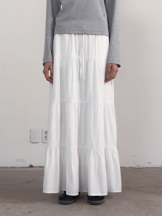 Shirring Tiered Banding Skirts (White)