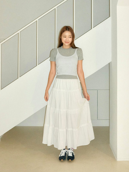 Maxi Shirring Flare Skirt (WHITE)