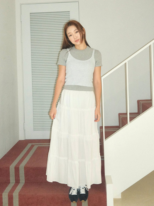 Maxi Shirring Flare Skirt (WHITE)