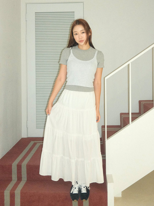 Maxi Shirring Flare Skirt (WHITE)