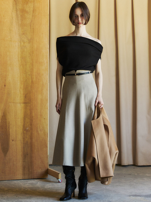 Wool Suiting Flare Skirt_Taupe