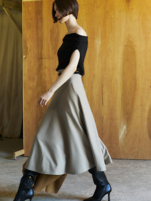 Wool Suiting Flare Skirt_Taupe