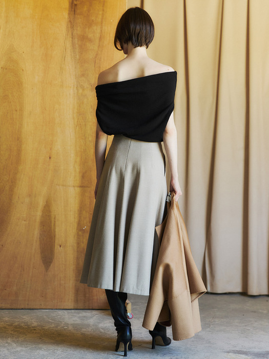 Wool Suiting Flare Skirt_Taupe