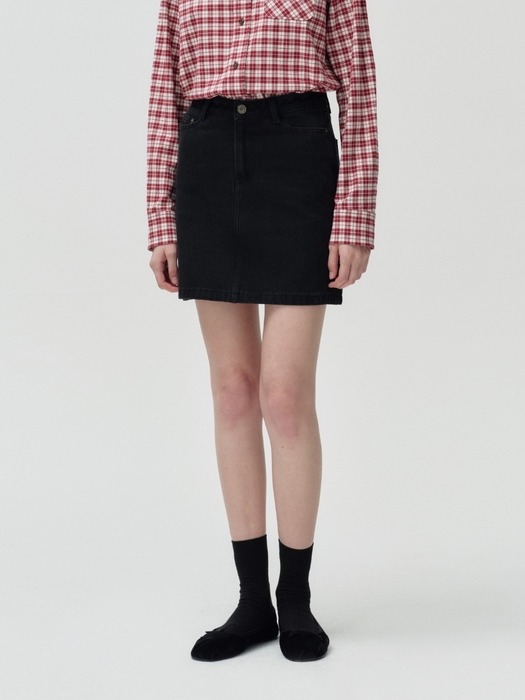 basic mini denim skirt - black