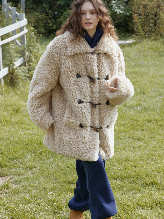 韓国発!【GREEN BUTTER】 Shearling Duffle Half Coat Shearling Duffle Half Coat (L/Grey) - 그린버터
