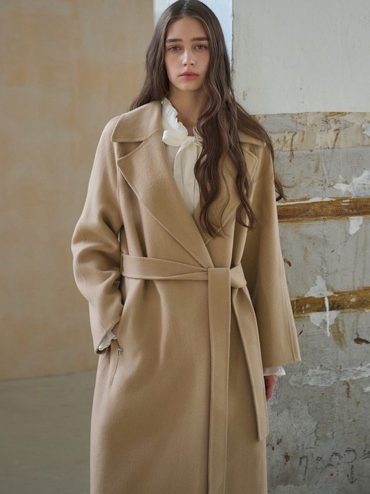 CASHMERE BELTED HANDMADE OPEN COAT(2colors)