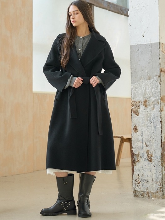 CASHMERE BELTED HANDMADE OPEN COAT(2colors)