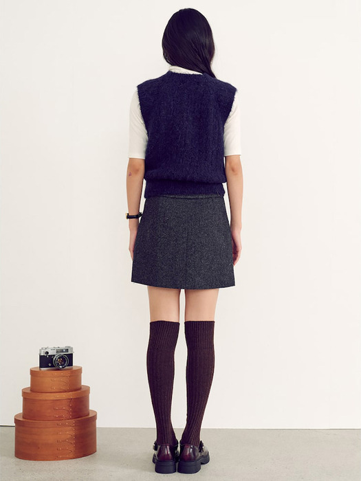 Belted Wool Mini Skirt  Grey (KE4X27M013)