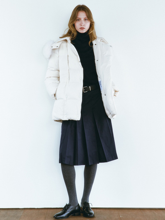 TRENCH DETAIL GOOSE DOWN FOX FUR JACKET [3COLORS]