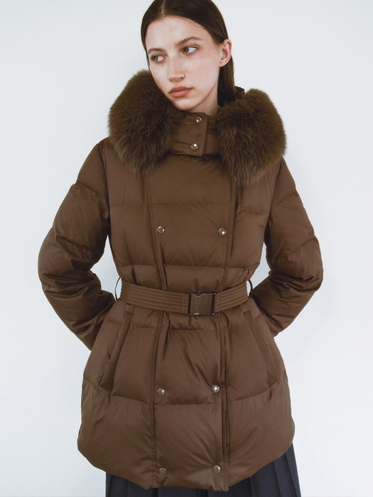 TRENCH DETAIL GOOSE DOWN FOX FUR JACKET [3COLORS]