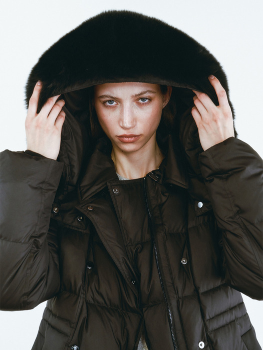 TRENCH DETAIL GOOSE DOWN FOX FUR JACKET [3COLORS]