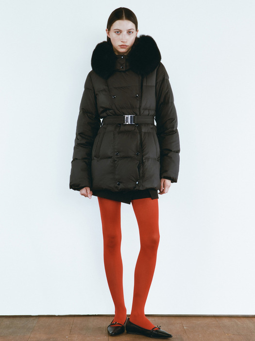 TRENCH DETAIL GOOSE DOWN FOX FUR JACKET [3COLORS]