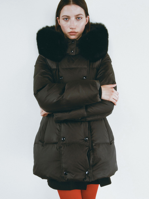 TRENCH DETAIL GOOSE DOWN FOX FUR JACKET [3COLORS]