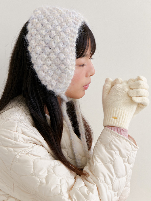 (선물포장) [HAND CROCHET] waffle earmuff gloves set WS003