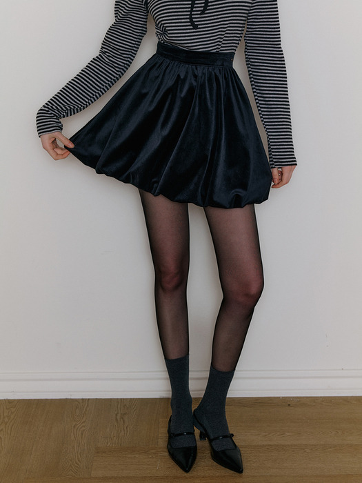 WIR VELVET BALLOON MINI SKIRT BLACK