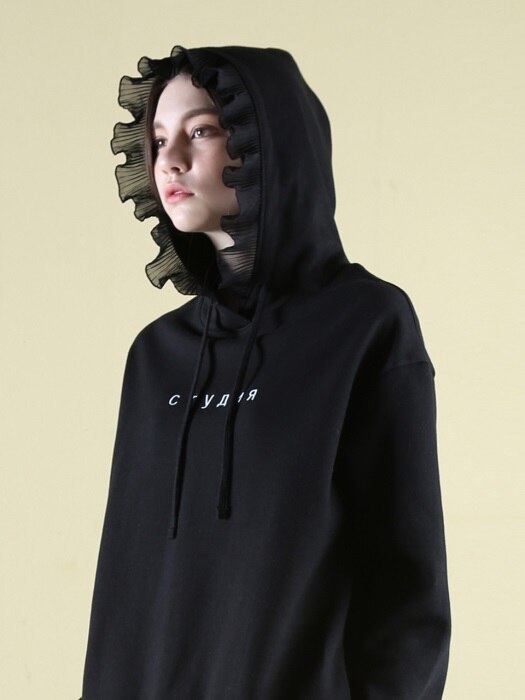 0 4 studio ruffle hoodie - black
